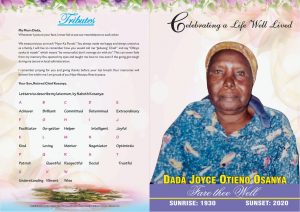Obituary Image of Mama Joyce Otieno Osanya “Dada” 1930-2020, the passing of a go getter, helper, intelligent woman